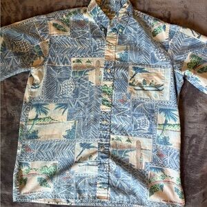 Reyn Spooner Mele Kalikimaka Button Up Shirt Mens L Hawaiian Tropical 1996